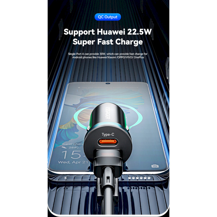 Автомобільний зарядний пристрій ESSAGER Shangrui Mini Car Charger 30W 1xUSB-A, 1xUSB-C Black (ECCPQ-SR01-P)