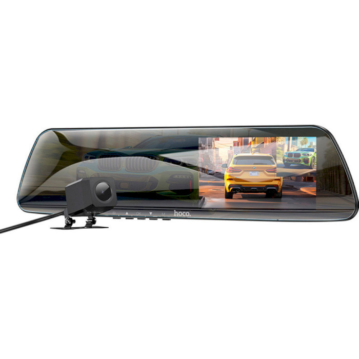 Автомобільний відеореєстратор-дзеркало з камерою заднього виду HOCO DV4 Driving Recorder