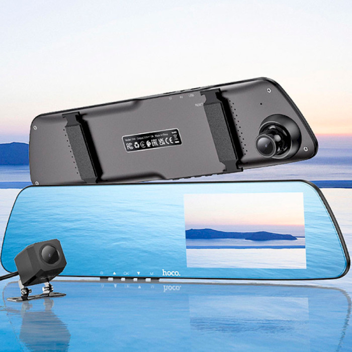 Автомобильный видеорегистратор-зеркало с камерой заднего вида HOCO DV4 Driving Recorder