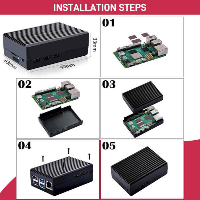 Корпус 52PI Aluminum Passive Cooling Case for Raspberry Pi 5 Black (C-0050)