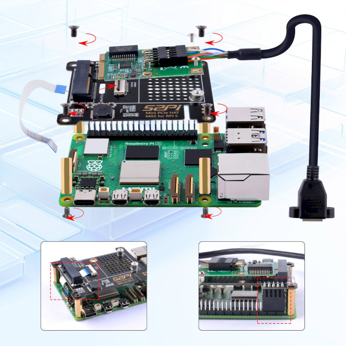 Плата розширення 52PI M02 Mini PCIe HAT Expansion Board for Raspberry Pi 5 (EP-0217)