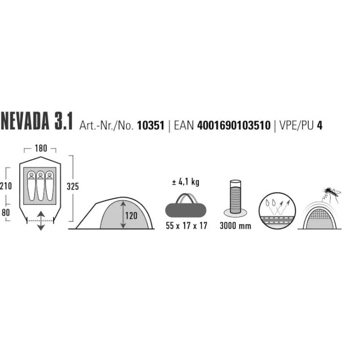 Палатка 3-местная HIGH PEAK Nevada 3.1 Deep Forest (930590)