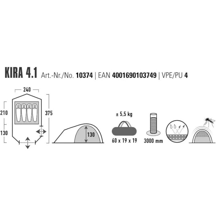Палатка 4-местная HIGH PEAK Kira 4.1 Deep Forest (930593)