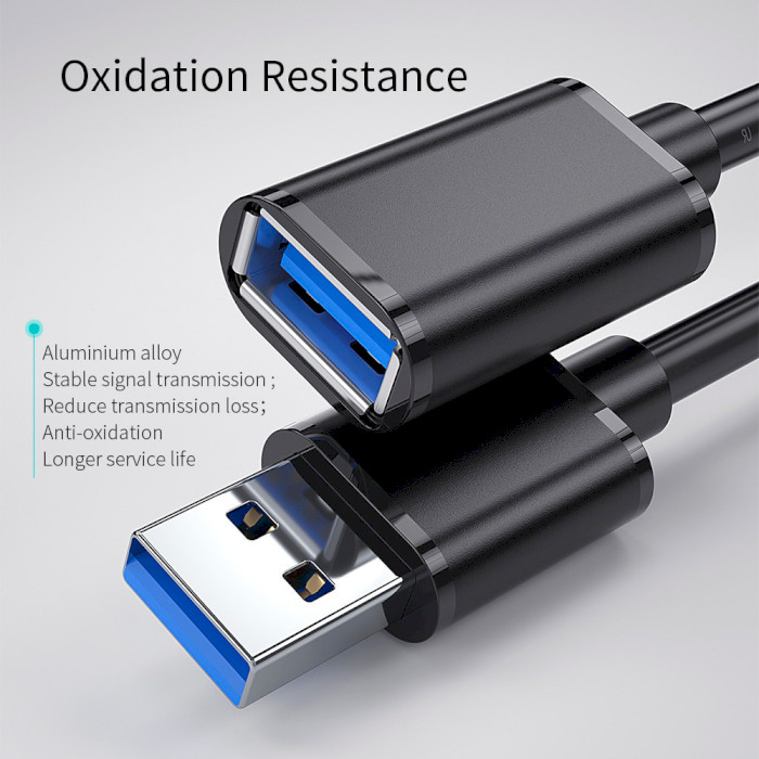 Кабель-подовжувач ESSAGER Extension Cable USB 3.0 Male to Female 3м Black (EXCAM-YTD01)