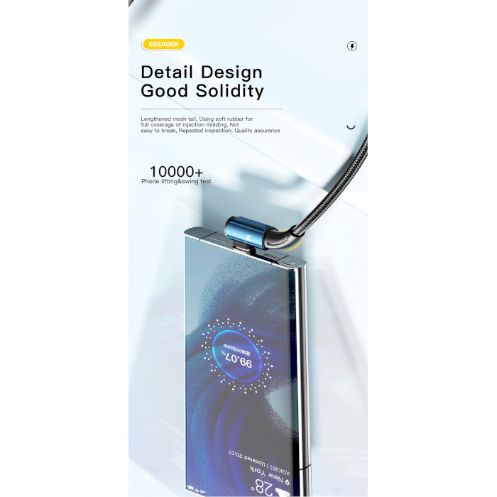 Кабель ESSAGER Sunset Bend 7A Fast Charging Cable USB-A to Type-C 100W 3м Blue (EXCWT7A-CGA03-P)