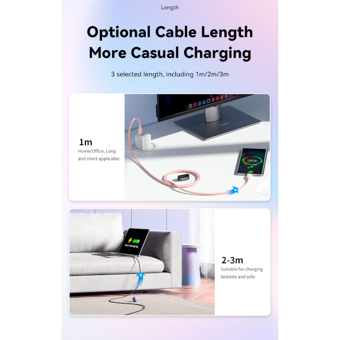 Кабель ESSAGER Breeze 100W Fast Charging Cable Type-C to Type-C 1м Pink (EXCTT1-WL04-P)