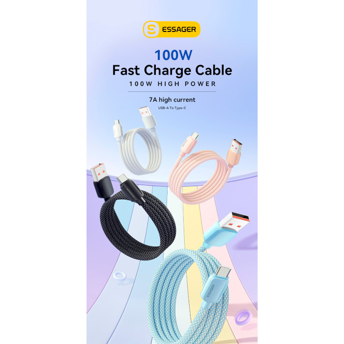 Кабель ESSAGER Breeze 100W Fast Charging Cable USB-A to Type-C 1м Pink (EXC7A-WL04-P)