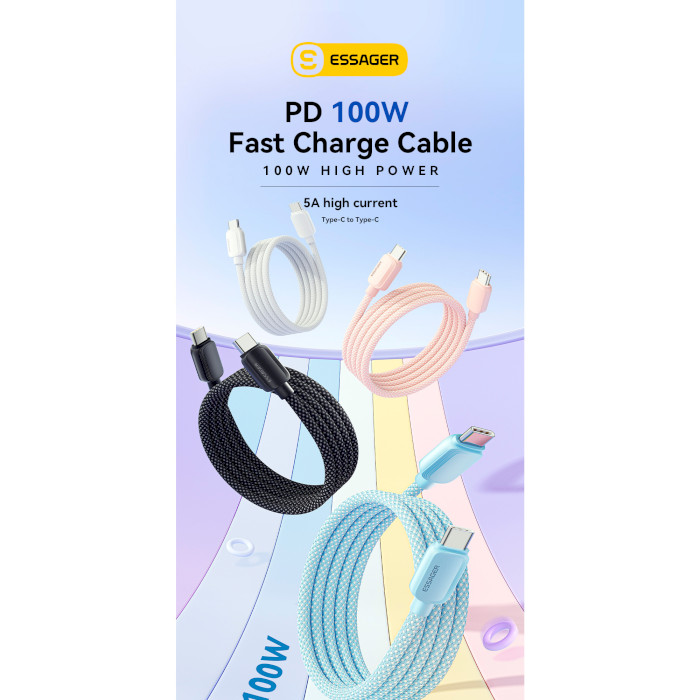Кабель ESSAGER Breeze 100W Fast Charging Cable Type-C to Type-C 1м Blue (EXCTT1-WL03-P)