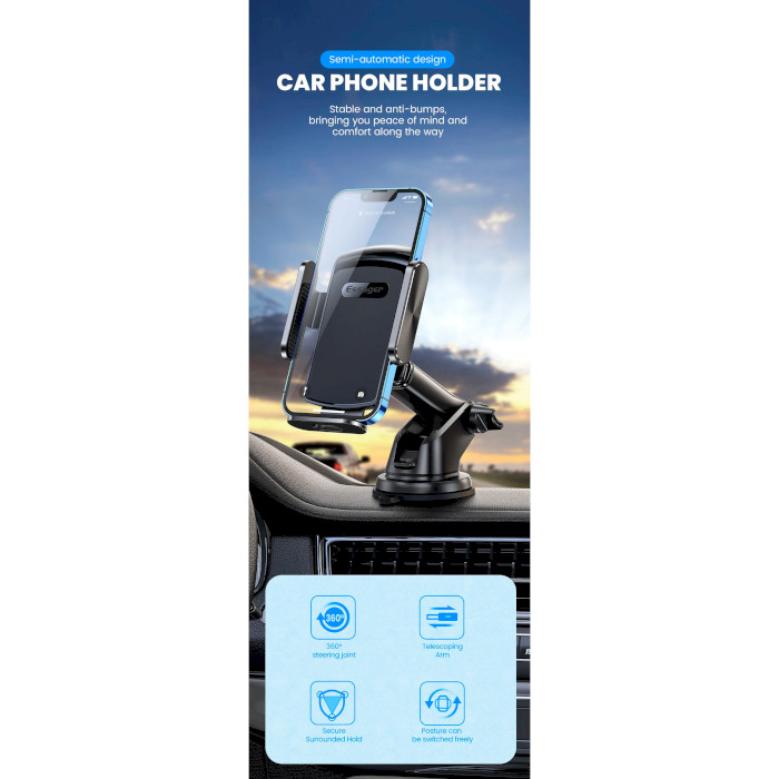Автотримач для смартфона ESSAGER Yitu Car Phone Holder Black