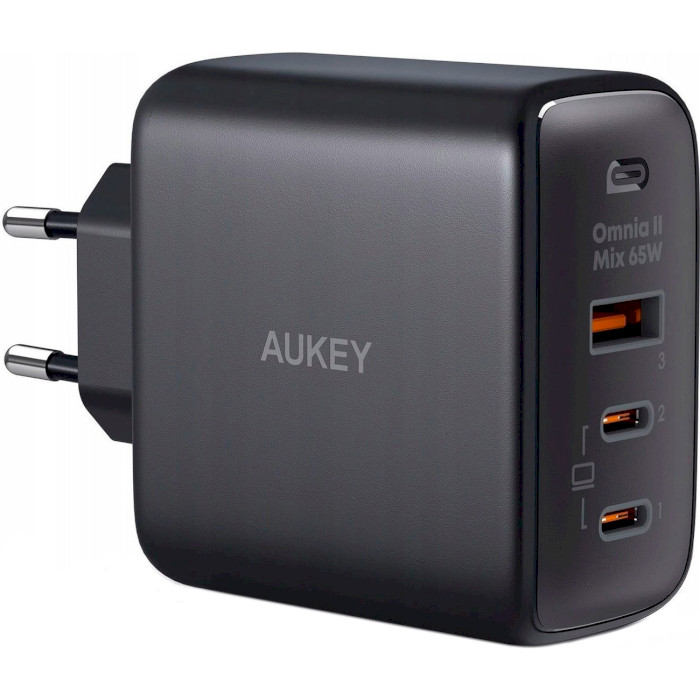 Зарядное устройство AUKEY PA-B6T 1xUSB-A, 2xUSB-C, 65W GaN Power Tech Black