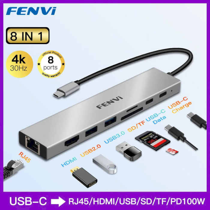 Порт-репликатор FENVI 8-in-1 USB-C Hub Adapter (F-C801H)