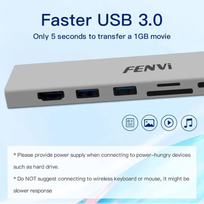 Порт-реплікатор FENVI 8-in-1 USB-C Hub Adapter (F-C801H)