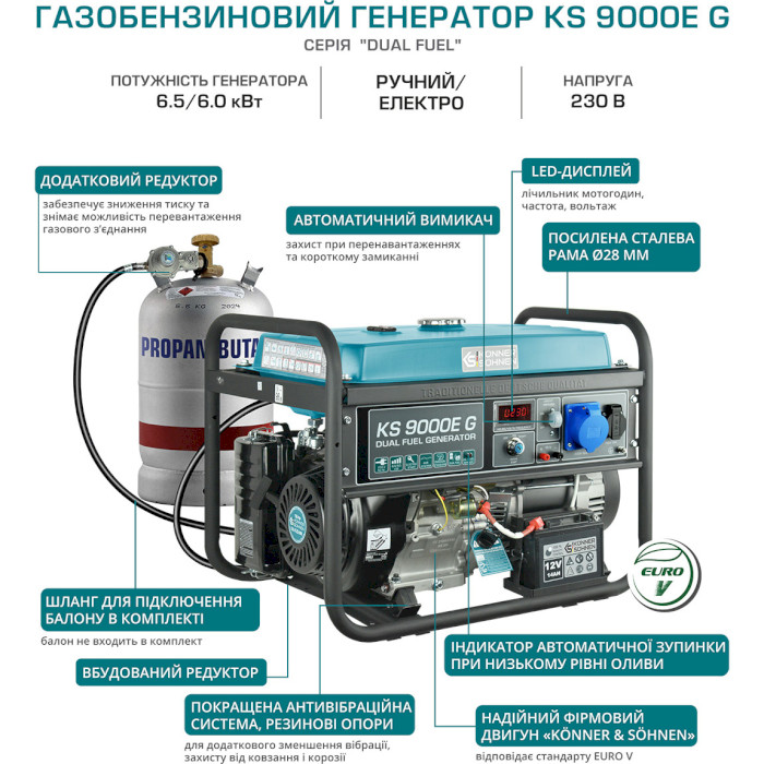 Газобензиновий генератор KONNER&SOHNEN KS 9000E G
