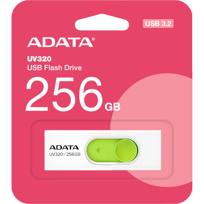 Флешка ADATA UV320 256GB USB3.2 White/Green (AUV320-256G-RWHGN)