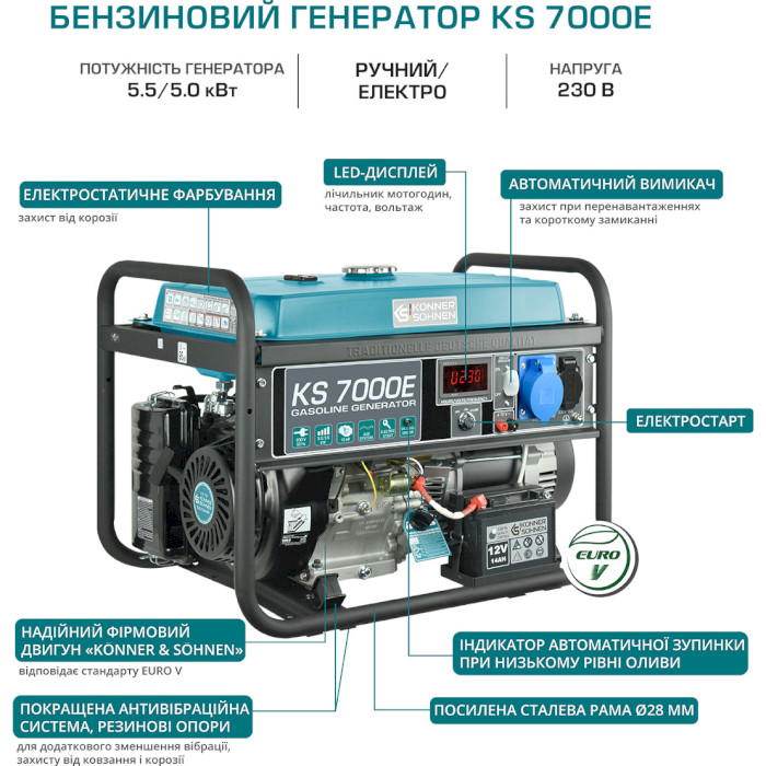 Бензиновий генератор KONNER&SOHNEN KS 7000E