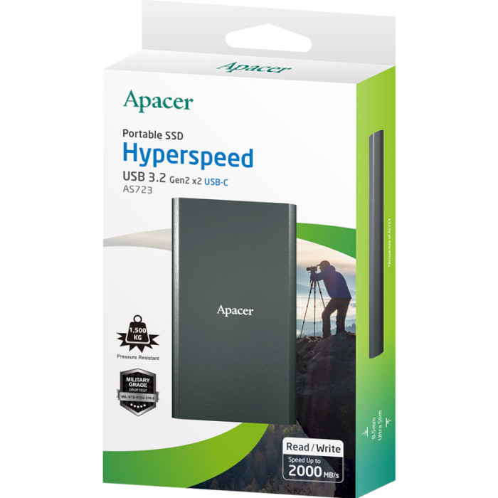 Портативный SSD диск APACER AS723 512GB USB3.2 Gen2x2 Titanium Black (AP512GAS723B-1)