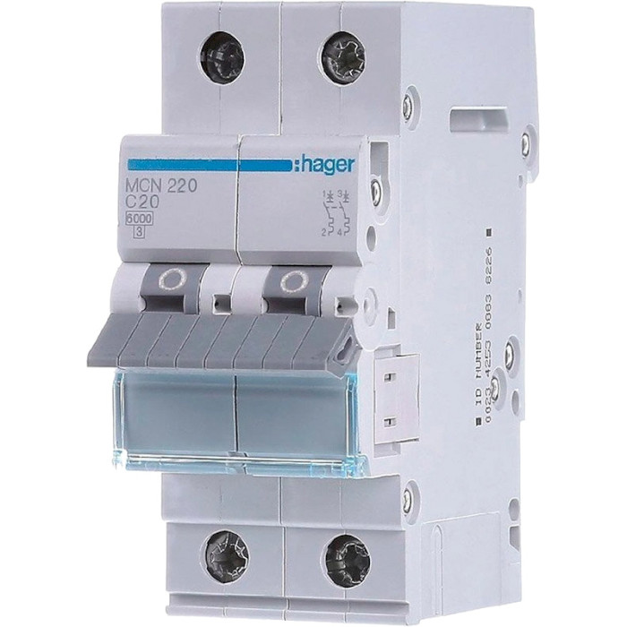 Выключатель автоматический HAGER MCN220 2p, 20А, C, 6кА