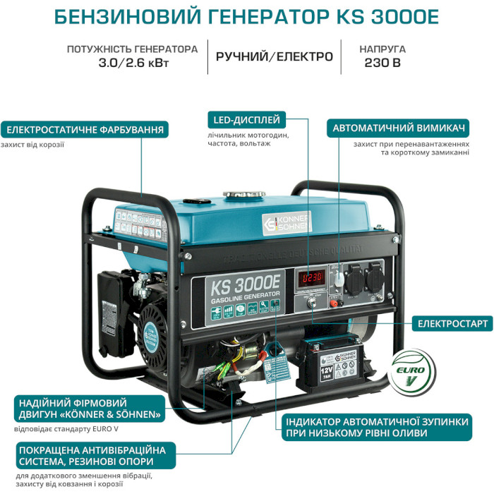 Бензиновий генератор KONNER&SOHNEN KS 3000E