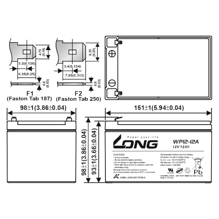 Аккумуляторная батарея KUNG LONG WP12-12A (12В, 12Ач)