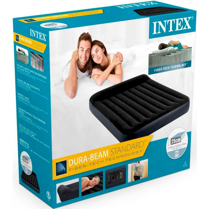 Матрас надувной c подголовником INTEX Dura Beam Pillow Classic Airbed with Built-in Pump 203x152 Black (64150)