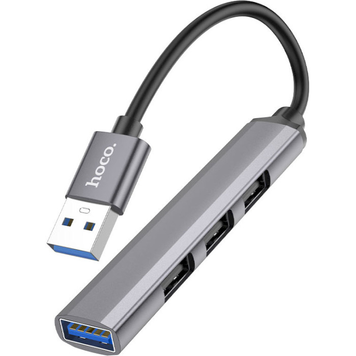 USB-хаб HOCO HB26 4-in-1 USB-A to 1xUSB3.0, 3xUSB2.0 Metal Gray