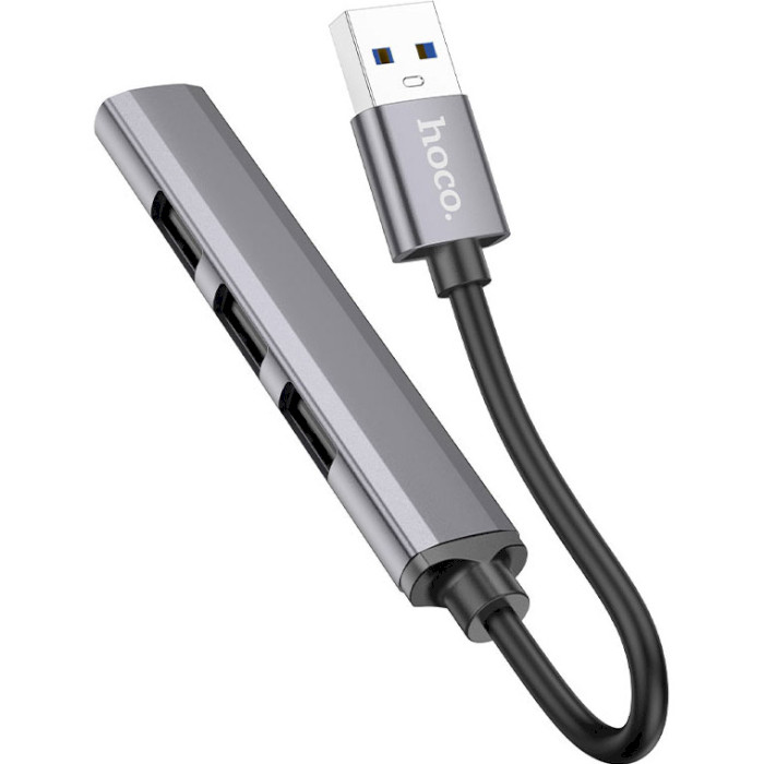 USB-хаб HOCO HB26 4-in-1 USB-A to 1xUSB3.0, 3xUSB2.0 Metal Gray