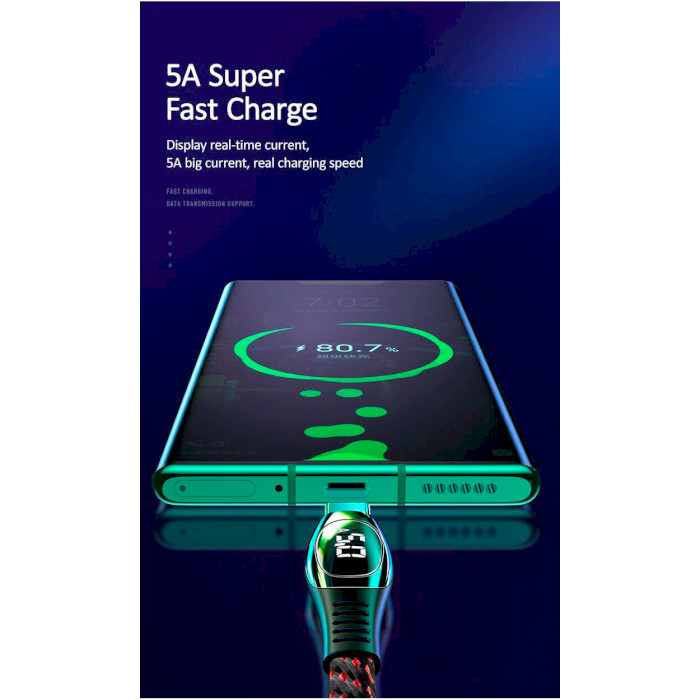 Кабель USAMS US-SJ422 U36 Type-C 5A Digital Display Charging and Data Cable 1.2м Black (SJ422USB01)