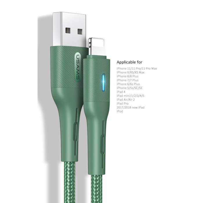 Кабель USAMS US-SJ425 Lightning U-Bob Smart Power-off Cable 1.2м Green (SJ425USB03)