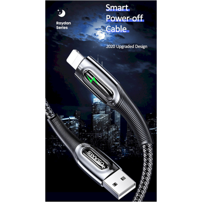 Кабель USAMS US-SJ469 Raydan Lightning Smart Power-off Cable 1.2м Dark Green (SJ469USB02)