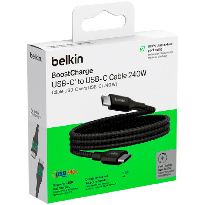 Кабель BELKIN Boost Up Charge Braided USB-C to USB-C 1м Black (CAB015BT1MBK)