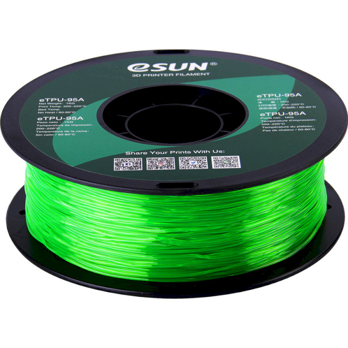 Пластик (филамент) для 3D принтера ESUN eTPU-95A 1.75mm, 1кг, Transparent Green (ETPU-95A175GG1)