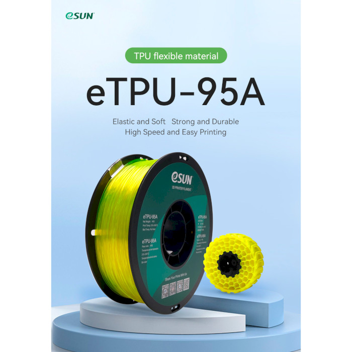 Пластик (філамент) для 3D принтера ESUN eTPU-95A 1.75mm, 1кг, Transparent Green (ETPU-95A175GG1)