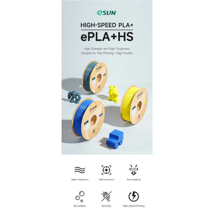 Пластик (филамент) для 3D принтера ESUN ePLA+HS 1.75mm, 1кг, Peak Green (EPLA+HS-P175V1)