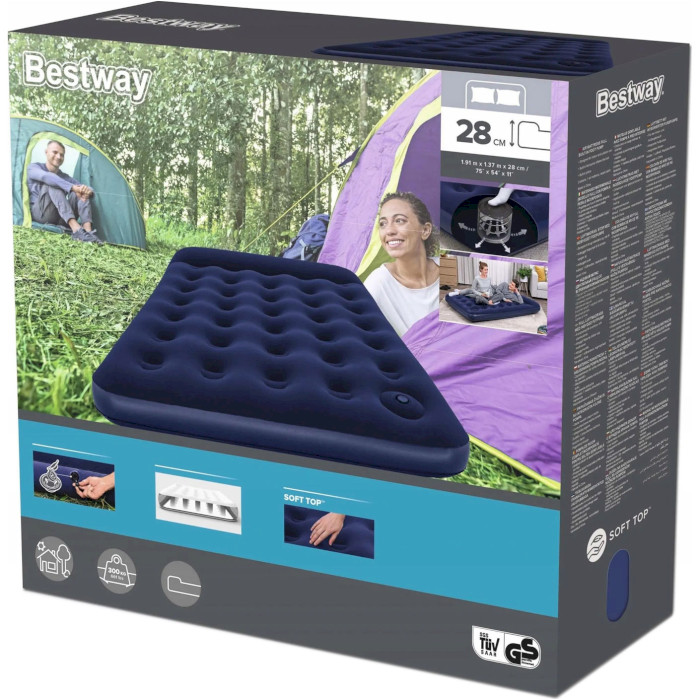 Матрац надувний c підголівником BESTWAY Double Easy Inflate Air Bed 191x137 Blue