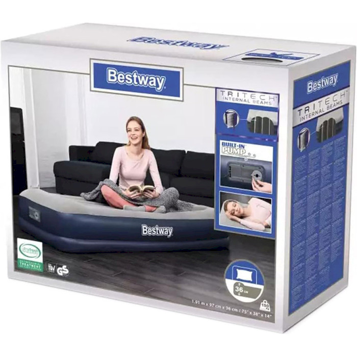 Матрас надувной c подголовником BESTWAY Tritech Airbed Twin Built-in 191x97 Blue