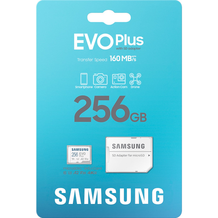 Карта памяти SAMSUNG microSDXC EVO Plus 256GB UHS-I U3 V30 A2 Class 10 + SD-adapter (MB-MC256SA/EU)