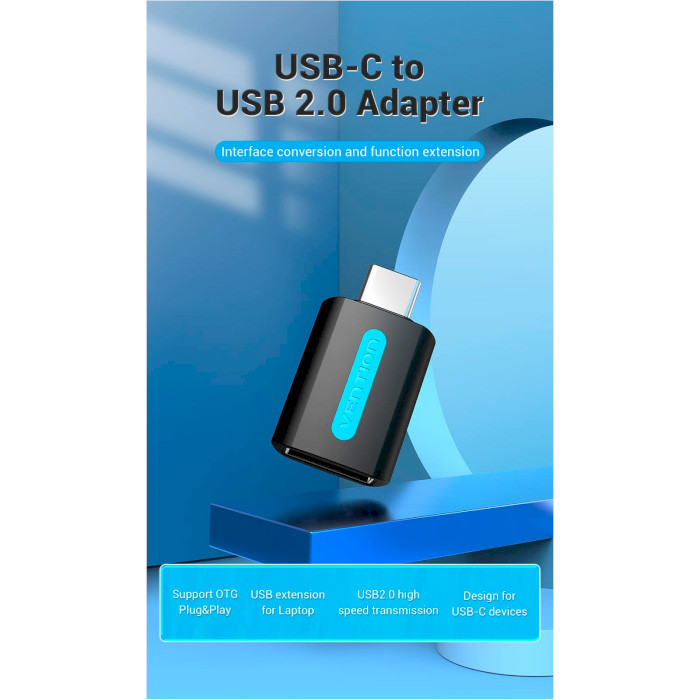 Адаптер OTG VENTION USB-C Male to USB2.0 Female Black (CDTB0)