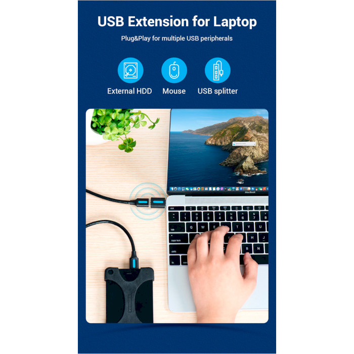 Адаптер OTG VENTION USB-C Male to USB2.0 Female Black (CDTB0)