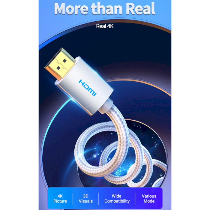 Кабель VENTION HDMI Cable 4K@60Hz HDMI v2.0 2м Silver (AABIH)