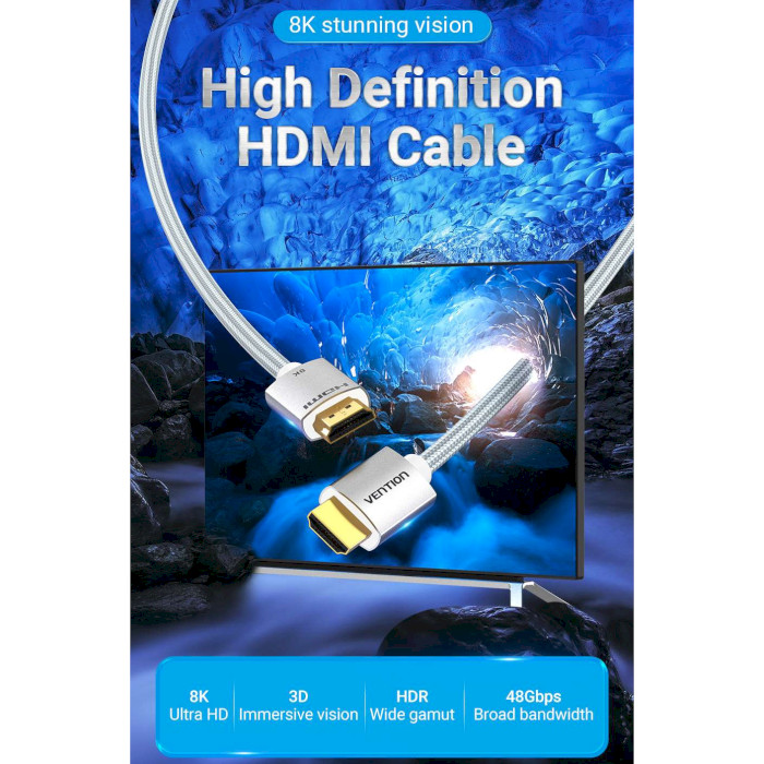 Кабель VENTION HDMI Male to Male Cable 8K HDMI v2.1 2м Silver (ALCIH)