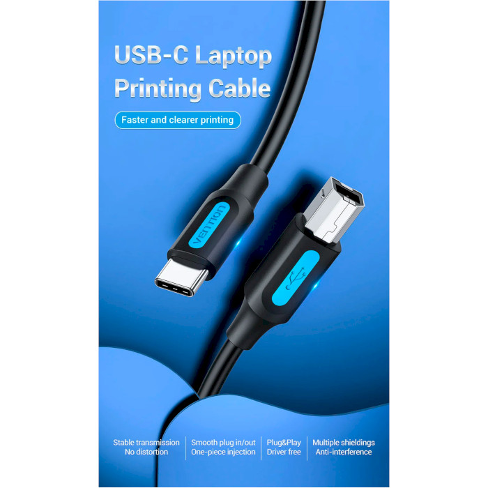 Кабель VENTION USB2.0 C Male to B Male Printer Cable 2м Black (CQUBH)