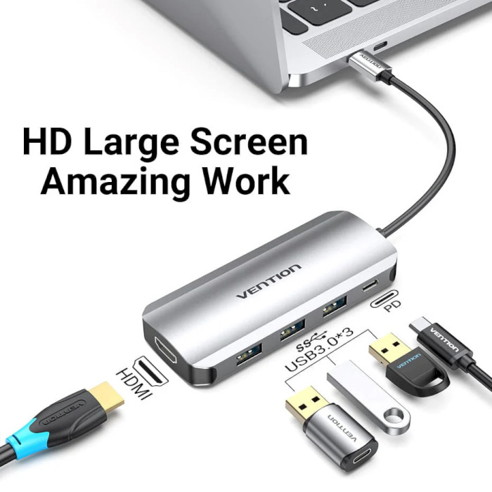 Порт-репликатор VENTION 5-in-1 USB-C to HDMI/USB3.0x3/PD (THFHB)