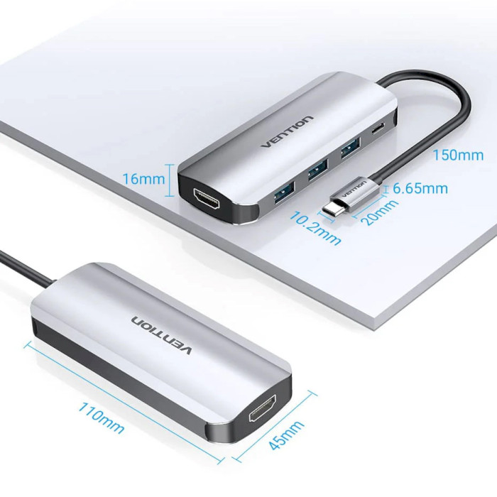 Порт-репликатор VENTION 5-in-1 USB-C to HDMI/USB3.0x3/PD (THFHB)