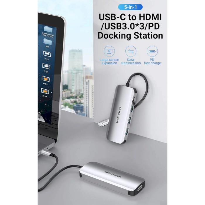 Порт-реплікатор VENTION 5-in-1 USB-C to HDMI/USB3.0x3/PD (THFHB)