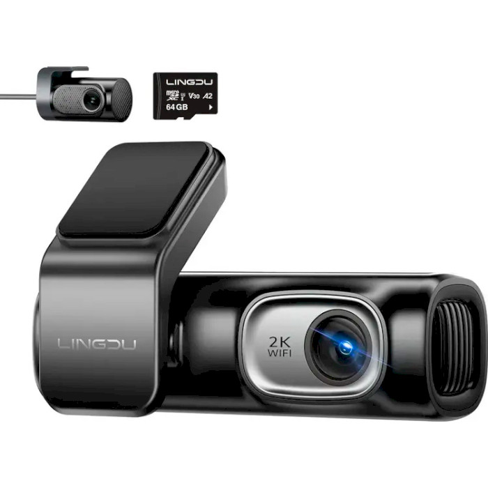 Автомобильный видеорегистратор с камерой заднего вида LINGDU Dash Cam D200 + MicroSD 64GB