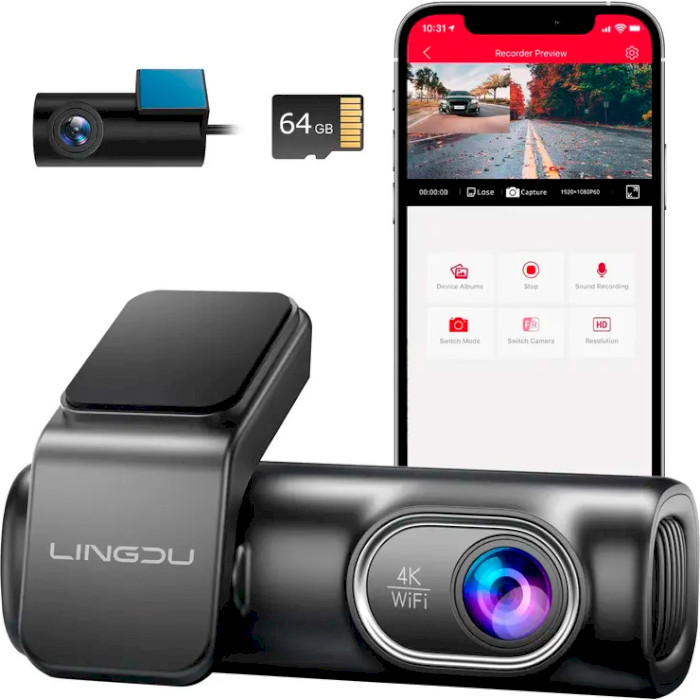 Автомобільний відеореєстратор з камерою заднього виду LINGDU Dash Cam LD01 + MicroSD 64GB