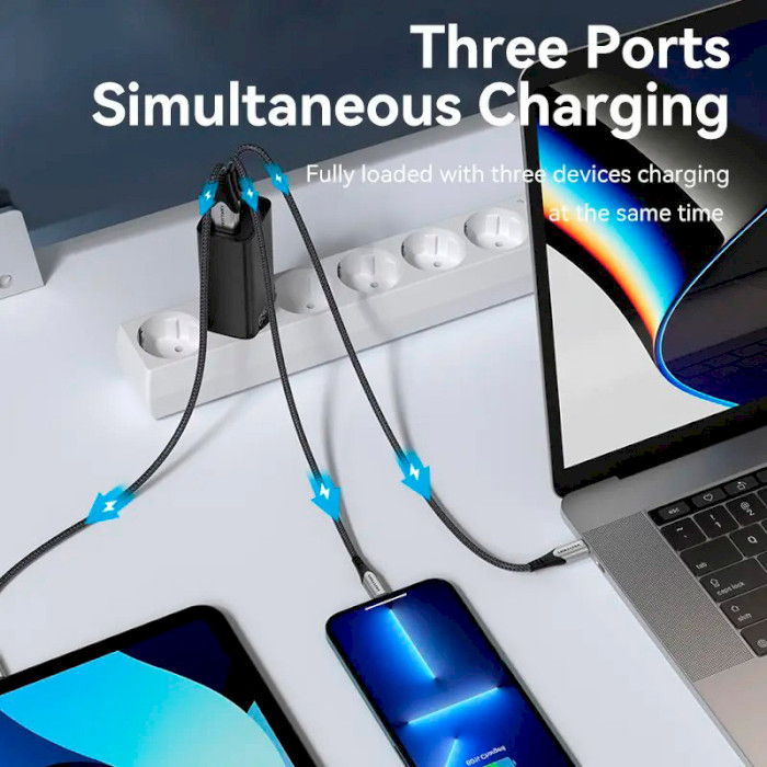 Зарядное устройство VENTION Three-Port 2xUSB-C, 1xUSB-A PD3.0, QC4.0 65W GaN Charger Black (FEDB0-EU)