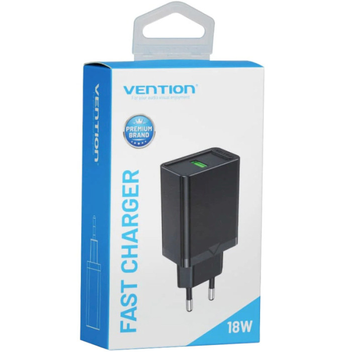 Зарядний пристрій VENTION USB-A, QC3.0, 18W Wall Charger Black (FABB0-EU)