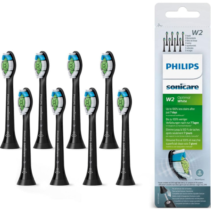 Насадка для зубной щётки PHILIPS Sonicare W2 Optimal White Black 8шт (HX6068/13)