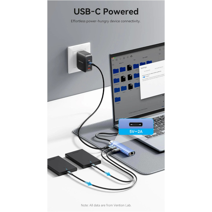 Порт-репликатор VENTION 5-in-1 USB-A to USB3.0x3/RJ-45/USB-C Power (TGFSB)